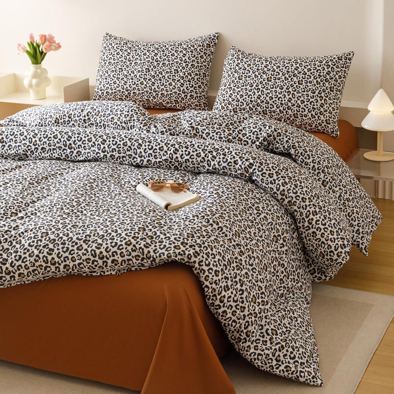 Cottonight Leopard Comforter Set Queen Animal Cheetah Print Bedding Set 3 Pieces Leopard Print Comforter Fluffy Soft Bedding Set Women Men Queen Comforter with 2 Pillowcases - Image 3